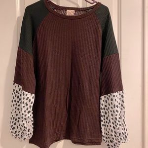 Maroon, Black, and Dalmatian Print Bell sleeve